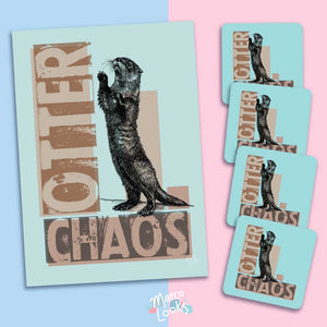 Otter Chaos Print and Coasters Bundle