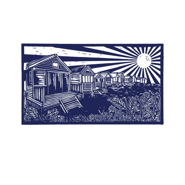 Beach Huts at Mudeford Digital Lino Cut Print