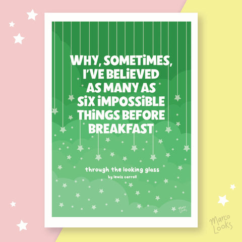 Through the Looking Glass Quote Art Print, A4, Green
